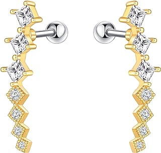 Cartilage Stud Earrings for Women, 14K Gold Plated Cubic Zirconia Cartilage Climber Earrings Tiny Stud Earrings Moon Butterfly Stud Earrings for Women Girls Cartilage Piercing Jewelry