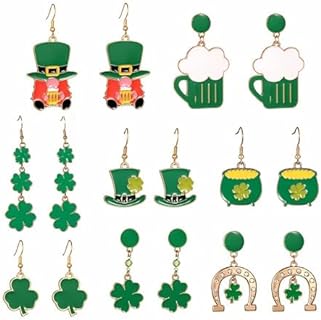 SLOONG 8pcs St. Patrick's Day Earrings Green Clover Leaf Earrings for Women Shamrock Lucky Hat leprechaun Drop Dangle Earrings Irish Holiday Jewelry Gift