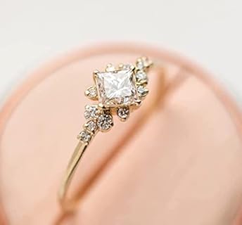 14k Gold Vintage Wedding Ring with CZ Crystal Diamond for Her, Unique Milgrain Design