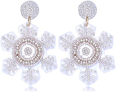 Dangle Snowflake Earrings with Latch Back and Crystal Accents for Women, Christmas-Themed Reindeer/Boot/Tree Designs