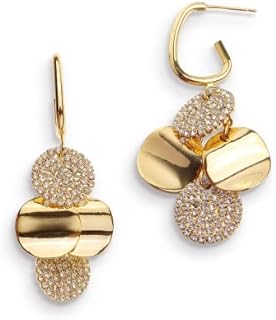 Stainless Steel Circle Drop Earrings with Push Back & Cubic Zirconia for Women - Boho Disc Hoop Design