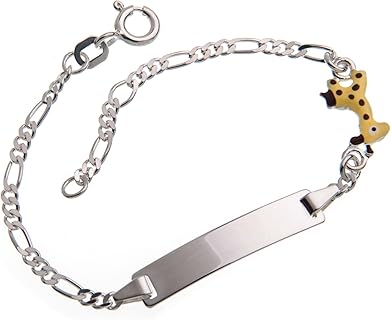 Baby Gravurarmband aus 925 Silber mit Giraffe Anhänger, individuell graviert und in wählbarer Länge von 10,5-15,5cm. Ideales Geschenk für Babys und Kinder zu verschiedenen Anlässen