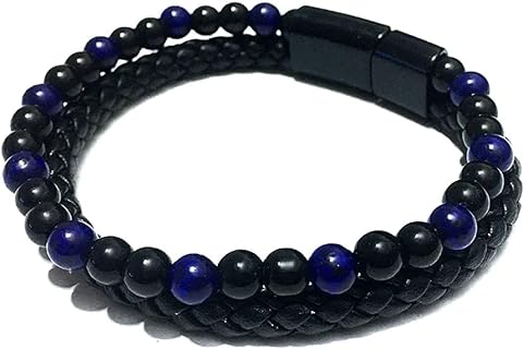 Humanic+ Pro MAX Hematite Beaded Weight Loss Bracelet with Bead Chain, Featuring Natural Yellow Tiger Eye and Lava Stone Design - Ideal for Both Men and Women