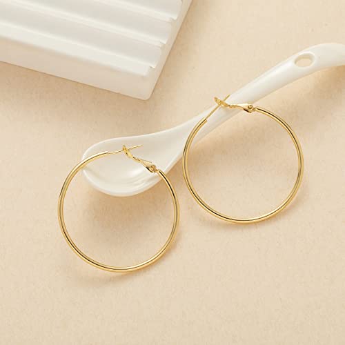 Sterling Silver Hoop Earrings Large Silver Hoop Earrings for Women 14K White Gold Plated Hypoallergenic Rounded Thin Hoop Earrings Big Silver Hoop Earrings Set for Women Girls Jewelry Gifts 20-70MM