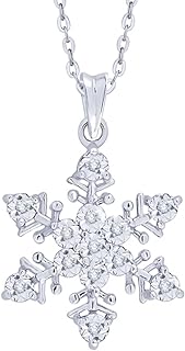 KATARINA Sterling Silver Diamond Snowflake Pendant Necklace with Cable Chain and Spring Ring Clasp