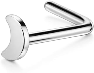 FANSING L Shaped Moon Nose Stud Crafted from 316L Stainless Steel - High-polished, Sleek Finish, Durable and Comfortable for Everyday Use