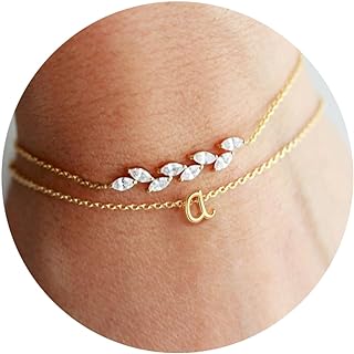 Turandoss Gold Initial Bracelets for Women - 14K Gold Plated Charm Initial Layered Bracelets for Women Trendy, Dainty Personalized Gold Bracelet for Women Girls Gifts