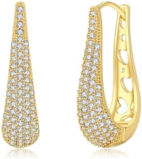14K Gold Plated Large U Hoop Earrings with Colored Zirconia for Fashionable Women, Snap Back Hollow Hoop Design