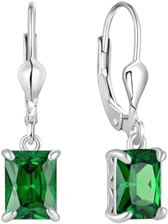 YL Solitaire Dangle Drop Earrings Sterling Silver Leverback Earrings 6X8MM Square Birthstone Jewelry