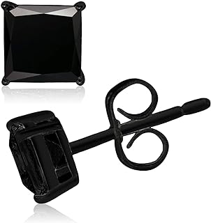 Black Sterling Silver Cubic Zirconia Stud Earrings with Butterfly Back for Men & Women by Tioneer