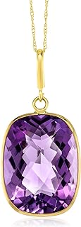 Gem Stone King 14K Yellow Gold Purple Amethyst Pendant Necklace For Women with 18 Inch Solid 14k Gold Chain (9.00 Cttw, Gemstone Birthstone, Cushion Checkerboard 16X12MM)