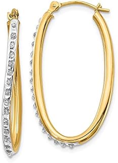 14k Yellow Gold Polished Hinged post Diamond Fascination Oval Twist Hoop Earrings Measures 31x2mm Wide Jewelry for Women