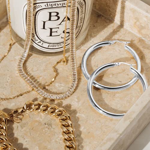 4mm Thick Sterling Silver Hoop Earrings for Women Big Chunky Hoop Earrings Lightweight Hoop Earrings Large Hollow Tube Hoop Earrings for Girls No-Tarnish 30/40/50/60/70mm