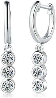 925 Sterling Silver Round Cut Moissanite Hoop Earrings with Cubic Zirconia Accent for Women and Girls