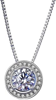 18K White Gold Cable-Chain Necklace with 1ct Diamond Pendant for Women, Classic Round Cut Design