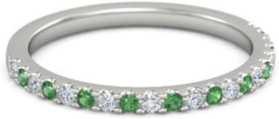 925 Sterling Silver Tsavorite Round Half Eternity Engagement Ring for Women, Stackable Wedding Style