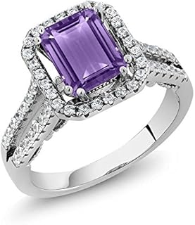 Gem Stone King 925 Sterling Silver Purple Amethyst Engagement Ring For Women (2.78 Cttw, Emerald Cut 9X7MM, Gemstone Birthstone, Available In Size 5, 6, 7, 8, 9)