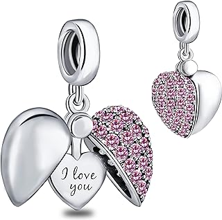 Kurafeel "I Love You Dangle Charm Love Heart Bead for Women Girls Wife Mom Daughter Friends with 5A Cubic Zirconia Openable Heart Locket Pendant for Charms Bracelets and Necklaces Mother's Day