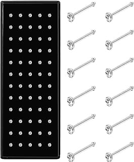 Hypoallergenic Stainless Steel 60-Piece Nose Stud Set with Cubic Zirconia Gem for Men & Women - CZ Small Piercing Jewelry 1.5mm, 2mm, 2.5mm - Durable & Comfortable Design