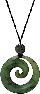 Hand-Carved Nephrite Jade Spiral Pendant Necklace with Hook Clasp and Cable Chain, Ideal for Women and Men, Maori Koru Design from Indonesia