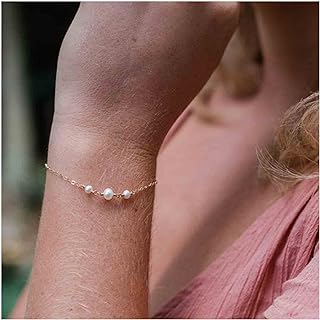 Minimalist Bead Bracelet with Lobster Claw Clasp, Bead Chain and Freshwater Pearls for Women and Girls - Boho Tiny Pearl Design