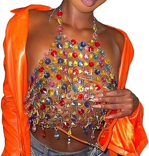 Formery Boho Crystal Body Chains for Women Acrylic Rhinestone Red Body Jewelry Top Summer Beach Party Bikini Jewelry