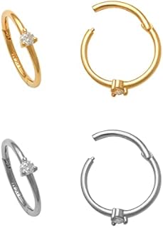14K Solid Gold 0.044ctw Diamond Clicker Ear & Nose Hoop Ring Piercing 18 Gauge - 1 PCS