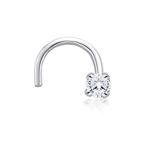 Lavari Jewelers White Gold Nose Ring with Eco-Friendly 0.01 - 0.07 Carat Lab Grown Diamond, Curved Screw Design - D-E Color, VVS1-VVS2 Clarity - 20 Gauge, 1.3 to 2.7mm Size