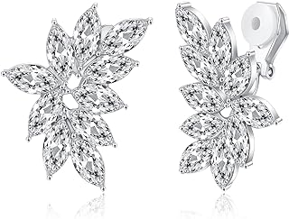 Elegant Cubic Zirconia Vintage Clip-On Bridal Earrings with Lever Back for Brides and Bridesmaids, Non-Pierced Zinc Design by WAINIS