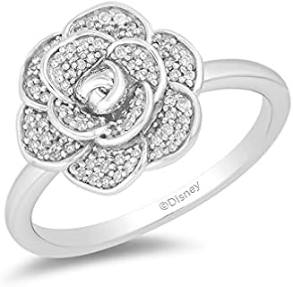 Enchanting Disney Cinderella 70th Anniversary Sterling Silver Bridal Ring with 1/5 Cttw White Diamond Gardenia Motif