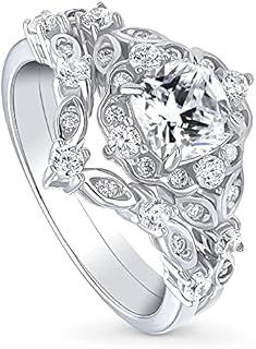 BERRICLE Sterling Silver Chevron Engagement Ring Set with Cushion Cut Cubic Zirconia for Women, Size 4-10
