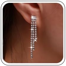 Vintage Crystal Chandeliers Earrings Silver Tennis Chain Earrings Long Rhinestone Chain Dangle Earrings Cz Paved Chain Tassel Earrings Wedding Chandelier Statement Earrings Jewelry for Women and Girls