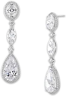 Nadri Paparazzi Rhodium-Plated Brass Clip On Earrings with Push Back and Cubic Zirconia for Women - Sophisticated Oval Teardrop Design