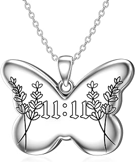 Valentine Gift for Her Women Mother Girls 925 Sterling Silver Angel Number Butterfly Pendant Necklace for Women 1111 222 333 444 555 777 888 999 Necklace Numerology Jewelry Gift for Her