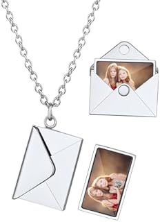 Custom4U Personalized Locket Necklace Envelope Love Letter Necklaces with Photo Message Engraved for Women Men Stainless Steel Pendant Necklace Jewelry Gifts for Couple Family Friend (with Gift Box)