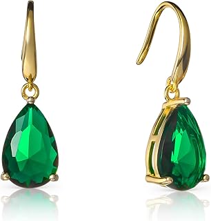 Boucles d'oreilles pendantes de Namana en argent sterling 925 plaqué or avec émeraudes de 12x8 mm, pour femmes et adolescentes, parfaites pour offrir ou se faire plaisir