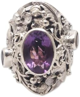 Handmade NOVICA Artisan Sterling Silver Ring with Citrine and Amethyst - Butterfly Floral Design, Size 5