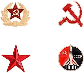 4PCs Communist Enamel Pin Sickle Hammer Star Brooch Button Badge Lapel Pin Set Vintage Creative Soviet Union Russia Brooch Gifts Clothes Party Backpack Decor Accessories