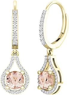 Dazzlingrock Collection 5.5 MM Round Gemstone & White Diamond Ladies Teardrop Frame Dangling Drop Earrings, Available in Various Gemstones in 10K/14K/18K Gold