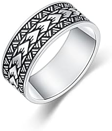 Tribal Tattoo Sterling Silver Wedding Band for Men with Polynesian Spearhead Design