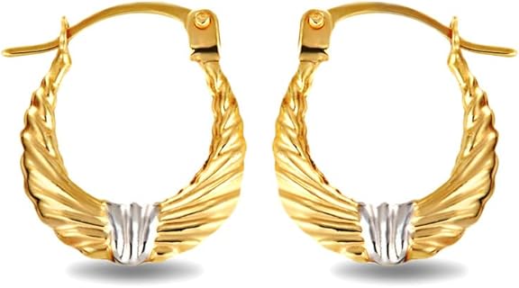 Claddagh Hoop Earrings with Clip-On Back Finding in Two-Tone 14K Yellow & White Gold for Women & Girls, Reversible Design