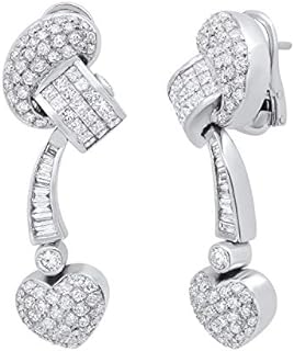 Dazzlingrock Collection 4.94 Carat (ctw) Round, Princess & Baguette Diamond Ladies Heart Drop Dangle Earrings, Available in 10K/14K/18K Gold