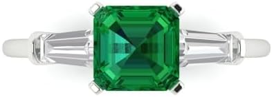 14K White Gold Square Emerald Cut 3-Stone Simulated Engagement Ring for Her - Personalizable Bridal Promise Anniversary Ring with Luxurious Box