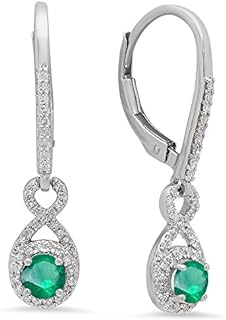 Elegant 10K White Gold Emerald & Diamond Infinity Drop Ladies Earrings