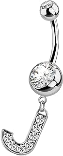 Surgical Steel Initial Belly Button Ring with AAA+ CZ Crystals - Personalized Navel Piercing Jewellery for Ladies - Silver A-Z Design