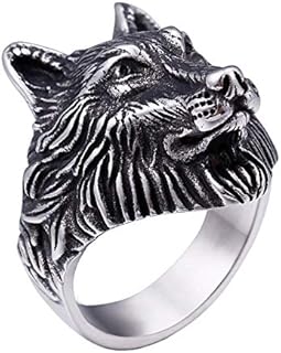 Men's Stainless Steel Gold/Silver/Black Plated Vintage Wolf Head Biker Ring