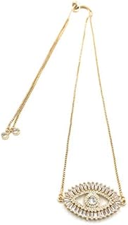 LESLIE BOULES Gold Evil Eye Necklace 18K Gold Plated Sliding Adjustable Chain Choker Jewelry