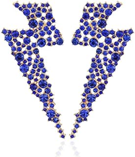 Zinc Stud-Back Lightning Bolt Dangle Earrings with Blue Glass Rhinestones for Women and Girls - Drop Style Design