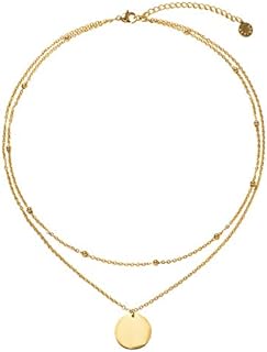 Disc Pendant Necklace Layered Titanium Steel Chain Choker in Rose Gold for Women Girls