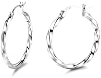 Sllaiss 925 Sterling Silver Twisted Hoop Earrings for Women White Gold Plated Small Hoop Earrings Lightweight Huggie Hinged Hoop Earring 12MM-60MM